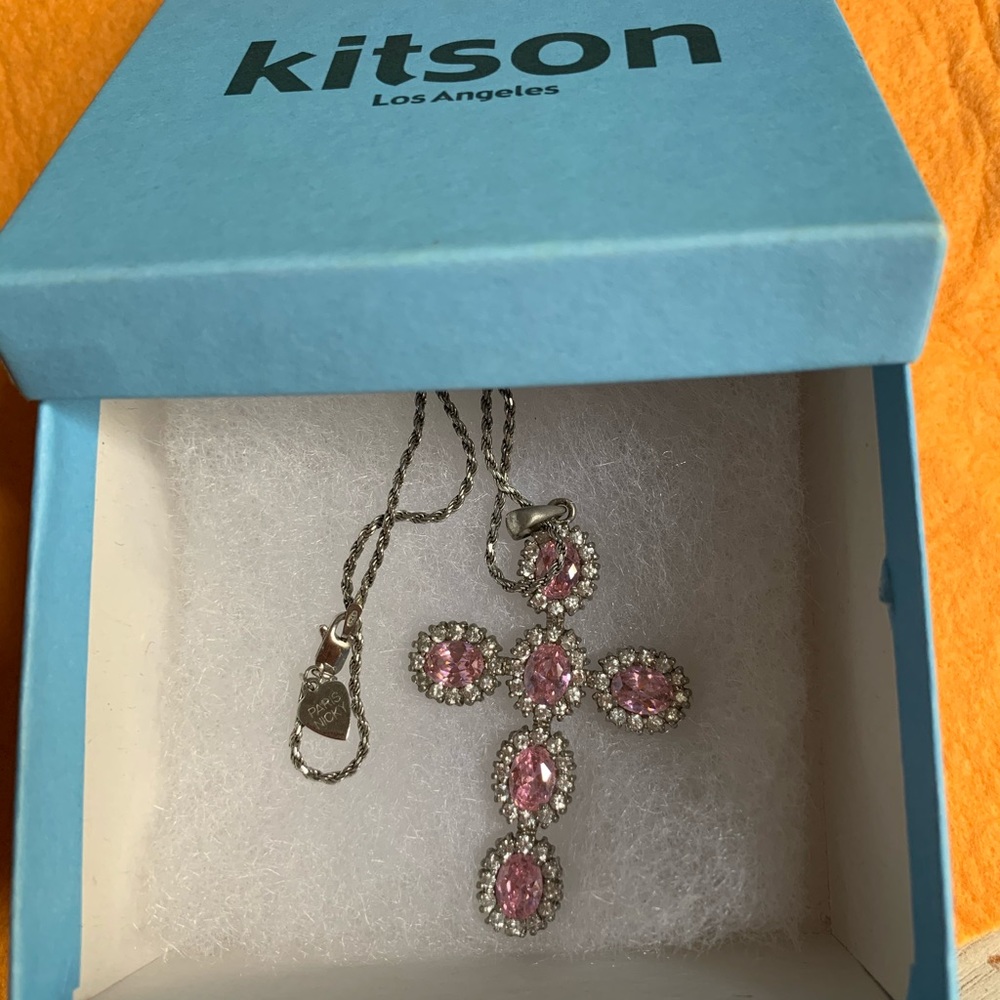 Paris Nicky Hilton Cross Pendant Pink Crystal 925